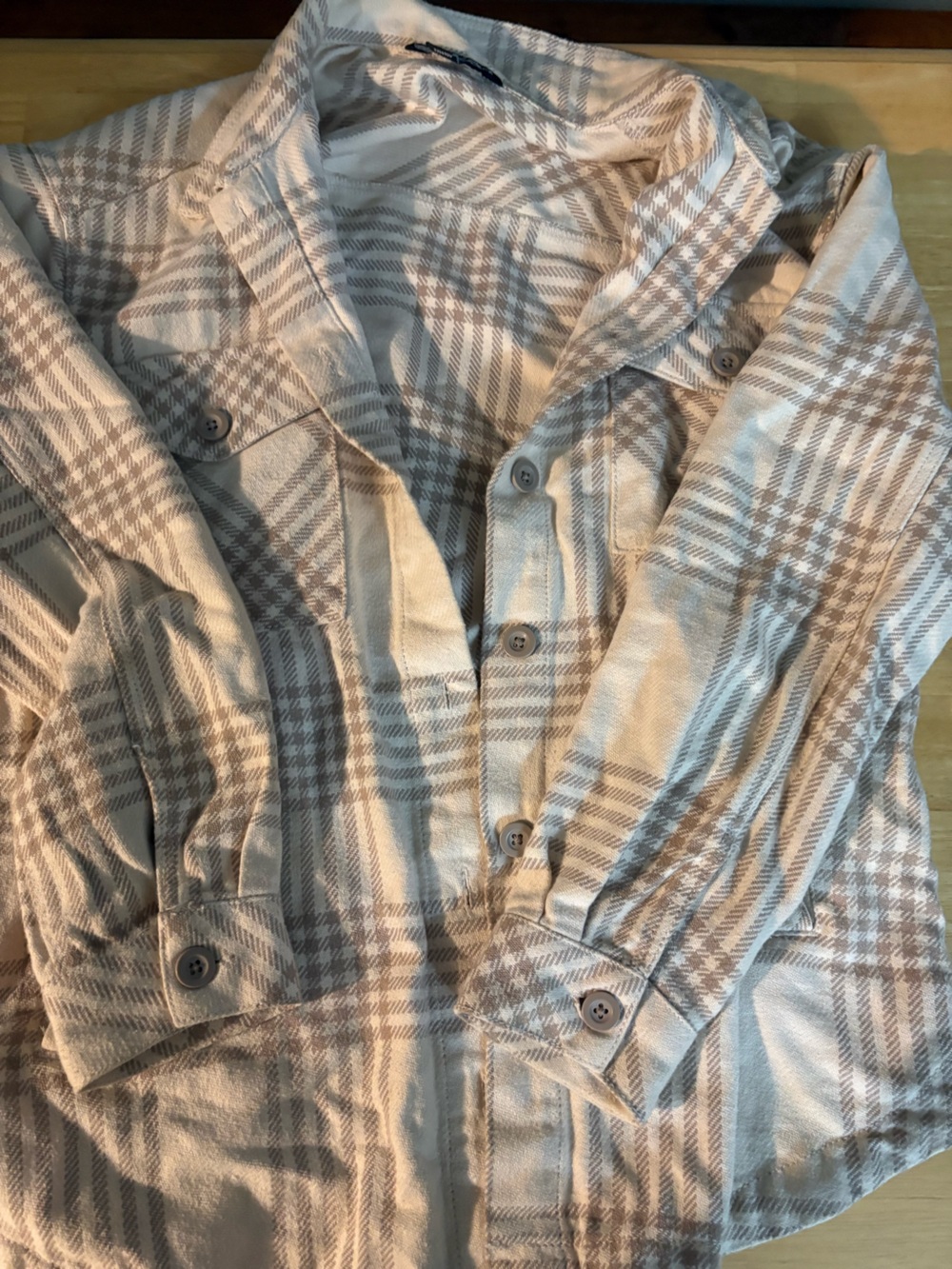 Men’s Beige and Cream Plaid Button-Down Shirt